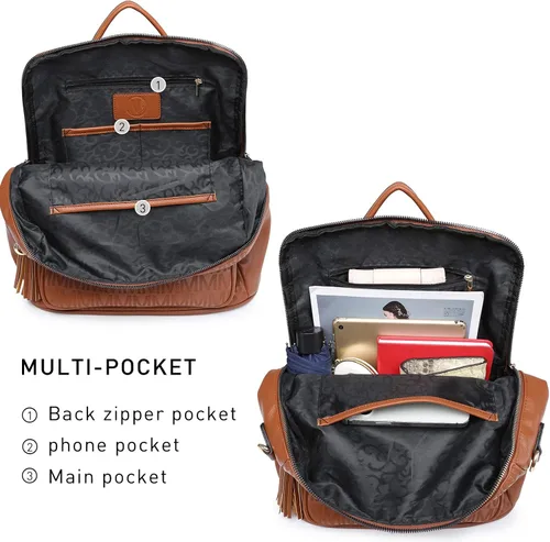 Vista 22 de MKP COLLECTION Mochila de moda para mujer, bolsa convertible grande para mujer, mochila de viaje, bolsa de hombro, juego de 2 piezas con borla, Beige