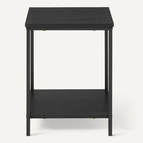Vista 6 de Amazon Basics - Mesa auxiliar con estante inferior, mesa lateral para sala de estar, marco de acero, madera negra
