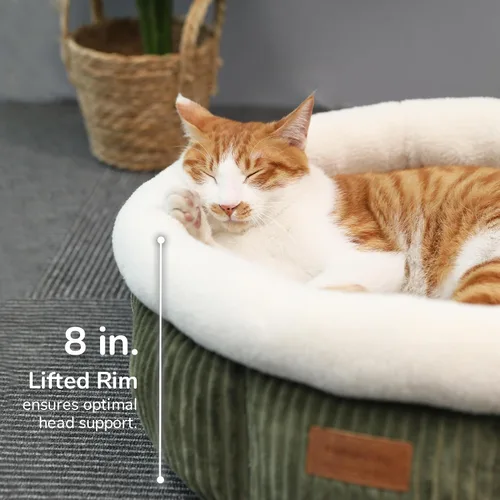 Vista 4 de FUKUMARU Cama para gatos, camas redondas de pana para gatos de interior, cama lavable y esponjosa para mascotas para gatos y cachorros, camas suaves