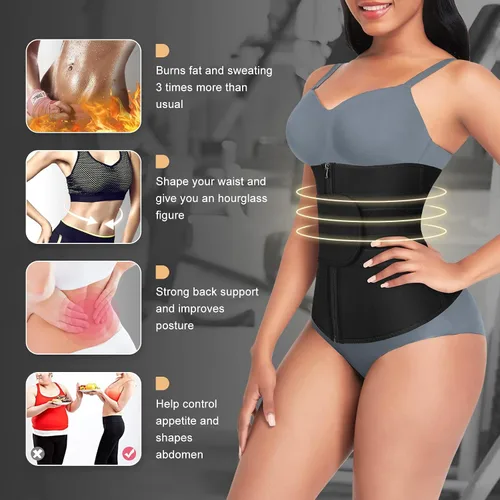 Vista 2 de FeelinGirl Entrenador de cintura para mujer, talla grande, 7 huesos de acero, neopreno, faja de entrenamiento de sauna con cremallera, cinturón
