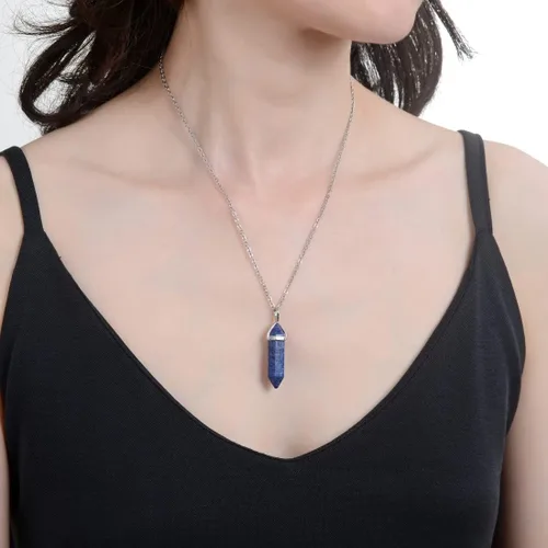 Vista 2 de 1 collar con colgante de bala de piedra preciosa natural, piedra de cristal curativo, cuarzo, reiki, chakra, energía de roca de 18 pulgadas, joyería