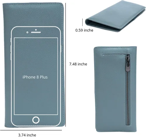 Vista 5 de Bveyzi Billeteras de cuero ultrafino con bloqueo RFID para tarjetas de crédito, billetera plegable para mujer