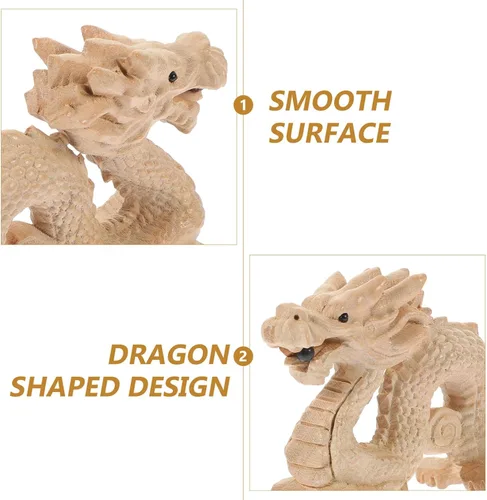Vista 8 de ABOOFAN Estatua de madera china Feng Shui tallada de madera natural estatua de dragón escultura estatua de dragón buena suerte 2024 año año nuevo