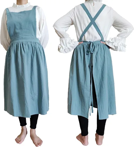 Vista 7 de Delantal vintage para mujer y niñas de jardinería con espalda cruzada y diseño de pinafore