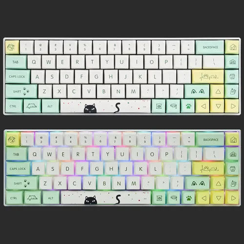 Vista 6 de Ussixchare XDA Keycaps PBT - Juego de 135 teclas de anime japonés Dye-Sub ANSI ISO para teclado Cherry MX gato extraño