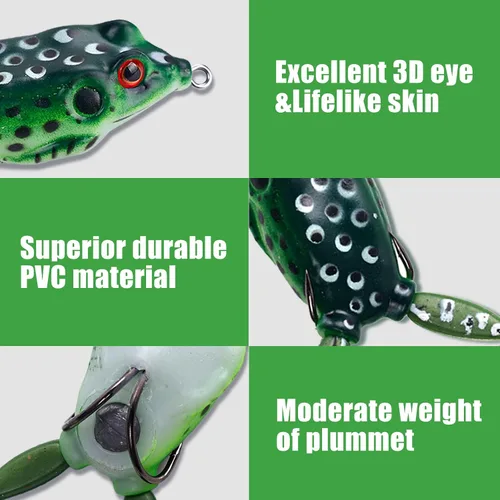 Vista 5 de Señuelo de rana suave realista sin hierbas, señuelo de pesca de rana superior para lubina, ganchos dobles realistas para señuelos de pesca