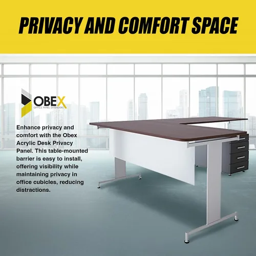 Vista 7 de OBEX Panel de acrílico modestia montado en la mesa, panel de privacidad y barrera para cubículo de oficina, 12 x 24 pulgadas, esmerilado
