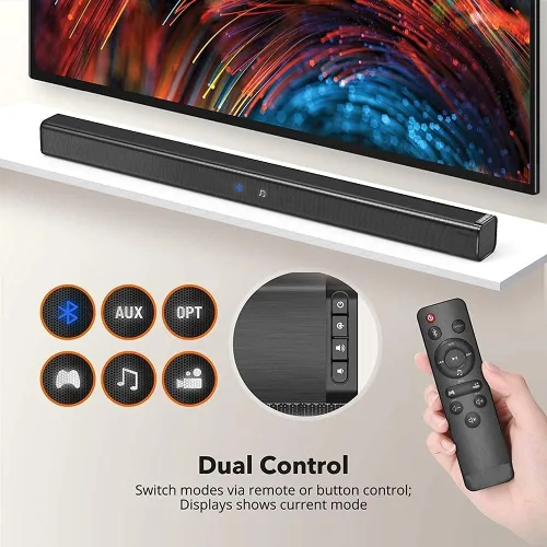 Vista 3 de Mando a distancia de repuesto OEM para barra de sonido TaoTronics TT-SK023 y todas las series de SAKOBS con cable e inalámbrico Bluetooth 5.0 barra