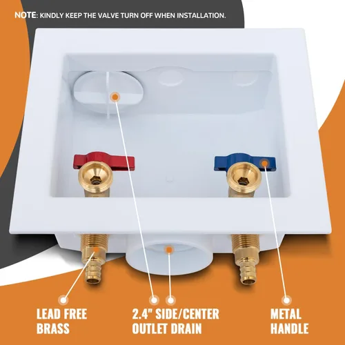 Vista 6 de SUNGATOR Pex - Caja de salida para lavadora con drenaje central, caja de válvula para lavadora de lavandería, entrada de crimpado Pex de 1/2 pulgada