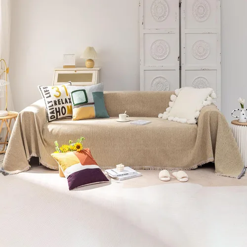 Vista 63 de VClife Funda bohemia de felpilla para sofá, apta para mascotas, gruesa, beige, crema, blanco, a cuadros, triangular, con borlas, agradable a