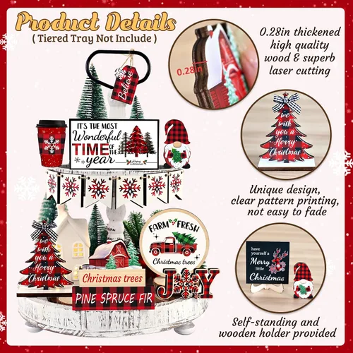 Vista 4 de 20 piezas de decoración de bandejas escalonadas de Navidad - Decoraciones navideñas para centros de mesa de interior, decoración de bandeja a Negro