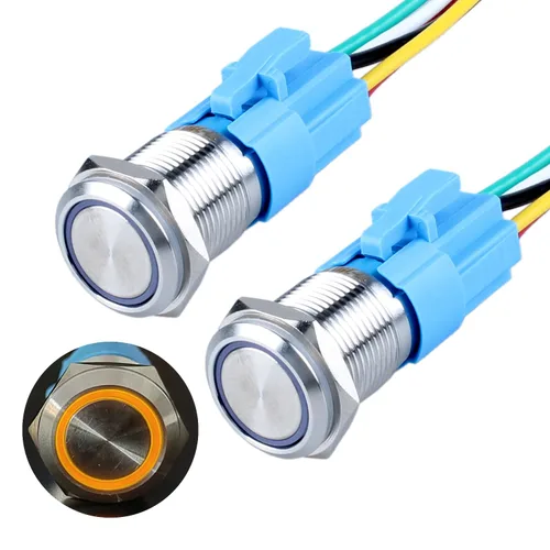 Vista 18 de 2 piezas de interruptor de botón momentáneo de metal de 0.630 in (ON) -Off 12V 24V DC Halo Ring LED iluminado impermeable anti-vandalismo carcasa
