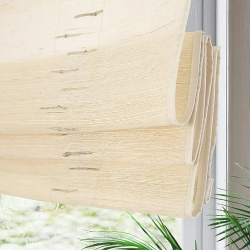 Vista 18 de Yin Yang Persianas romanas de bambú opacas sin cables, elegantes persianas romanas de madera tejida natural con cenefa de 6 pulgadas de alto