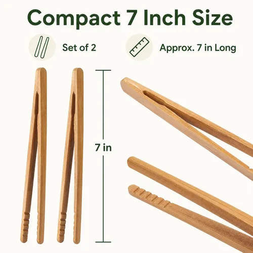 Vista 12 de I-MART Juego de 2 pinzas de bambú para tostadoras de 7 pulgadas, pinzas de madera para tostadas para uso en cocina pequeña, bagels, magdalenas