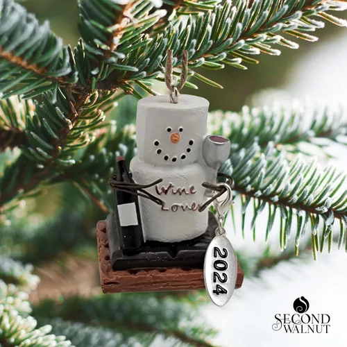 Vista 2 de Adorno de Navidad para amantes del vino, regalo único de cata de vinos con etiqueta colgante de año, viene en una caja de regalo, adorno de bebida