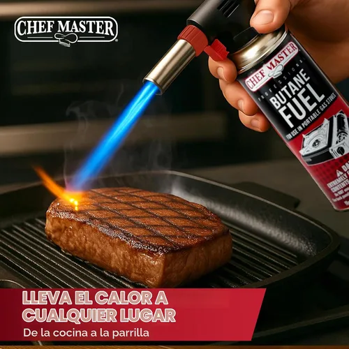 Vista 8 de Chef Master 90022 - Encendedor de butano con 4 botes de estaño de combustible de butano, antorcha de cocina recargable y antorcha de cocina