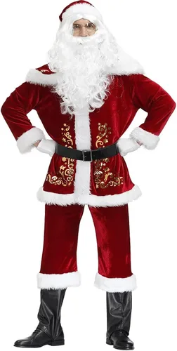Vista 6 de 2022 Upgraded Mens 10pcs Santa Costume Set Adult Christmas Velvet Santa Claus Suit