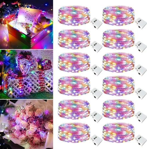 Vista 25 de Paquete de 12 luces de hadas que funcionan con pilas, 20 luces LED parpadeantes de 7 pies, 3 modos, mini luces a granel impermeables para tarros