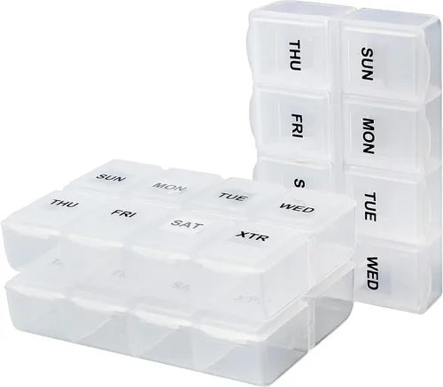Vista 18 de Serfeymi Pastillero semanal para viaje, pastillero para bolso con pastillero extraíble de 7 días, organizador de medicamentos de viaje, contenedor