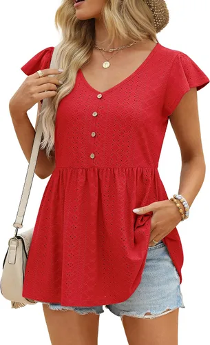 Vista 3 de NIASHOT Camisetas para mujer, lindas babydoll casual, peplum holgado, túnica