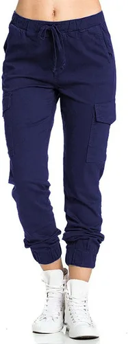 Vista 2 de UQRZAU Pantalones de trabajo para mujer, color sólido, casual, cintura elástica, con cordón y bolsillo lateral, pantalones de lápiz casuales