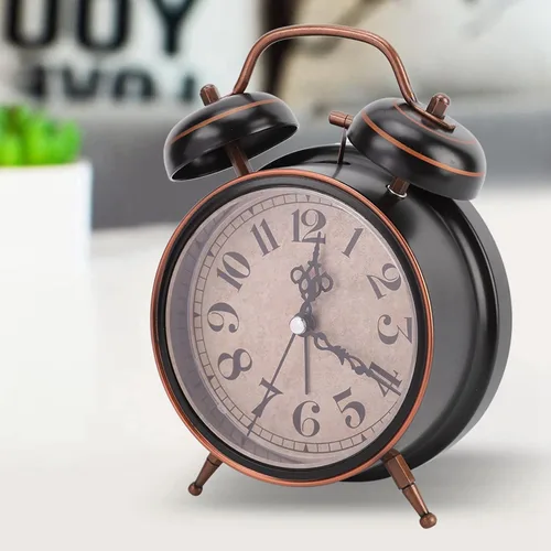 Vista 9 de AUNMAS Reloj despertador vintage, alarma de campana doble con esfera luminosa brillante, gestión de tiempo de noche retro para adultos con sueño