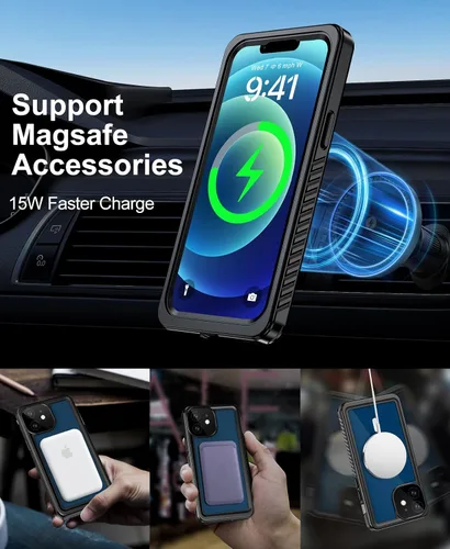 Vista 3 de Beeasy Funda impermeable para iPhone 12 compatible con Magsafe IP68 de grado militar bajo el agua, a prueba de golpes, a prueba de polvo, resistente