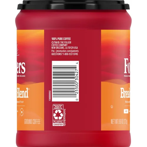 Vista 4 de Folgers Breakfast Blend Café molido, café suave y suave, recipiente de 9.6 onzas