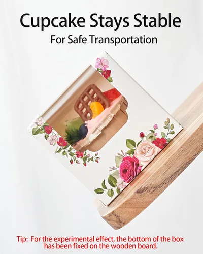 Vista 4 de Happyhiram Cajas para magdalenas, 12 unidades, rosas florales, mini caja de regalo individual para el día de la madre, hojas botánicas, recipientes