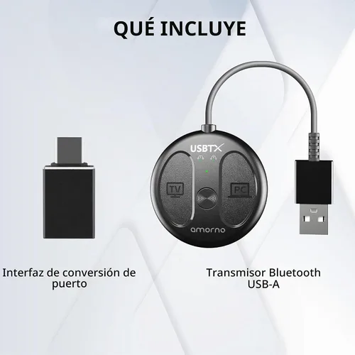 Vista 8 de AMORNO Adaptador Bluetooth USB-C para PS5, adaptador de audio Bluetooth 5.4 para PC, Plug and Play, transmisor de audio inalámbrico para auriculares