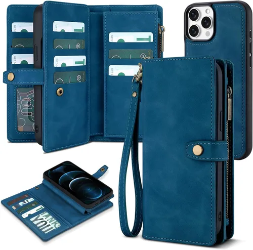Vista 80 de TwoHead Funda tipo cartera para iPhone 12 Pro Max con tarjetero, funda magnética desmontable para teléfono 12 Pro Max, piel sintética, a prueba