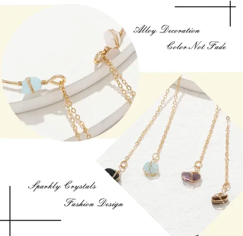 Vista 6 de Jovono Brazalete bohemio con colgante de piedra curativa para la parte superior del brazo, borla abierta, joyería delicada para el brazo para mujer