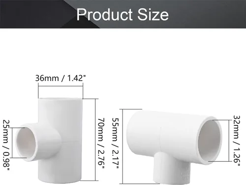 Vista 2 de Reductor Tee PVC Pipe Fitting T-Shaped Connector 1 x 1 x 3/4-Inch ID Slip Fix Hold Corresponding Pipe White 1pcs