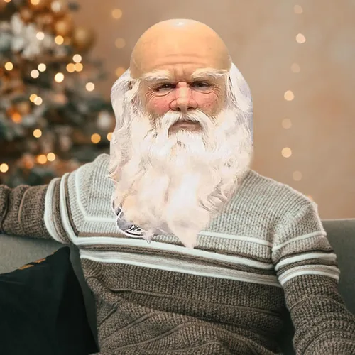 Vista 6 de NewGtuizi Máscara de anciano, máscara realista de látex de Papá Noel con barba blanca, cubierta facial de adulto para disfraz de Navidad y cosplay