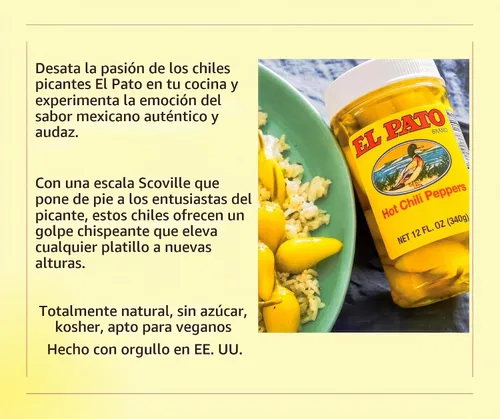 Vista 5 de El Pato Pimientos de chile picante 12oz chiles amarillos en escabeche 11.99 oz Kosher
