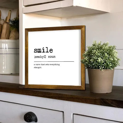 Vista 5 de Smile Definition Wood Framed Wall Decor Sign Smile Dictionary Typography Wall Hanging Art Inspirational Quotes Decorative Sign for Kitchen Bathroom