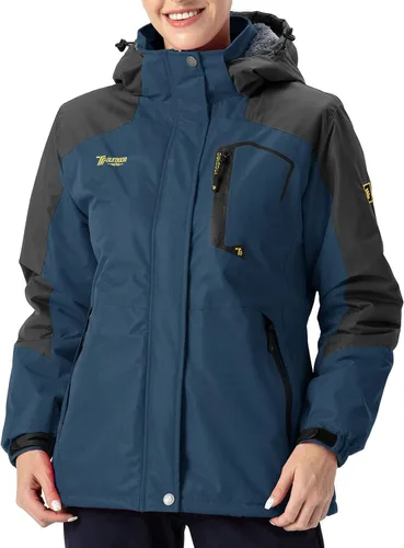 Vista 2 de Rdruko Chaqueta de esquí impermeable para mujer, resistente al viento, para snowboard, trabajo, para uso en invierno