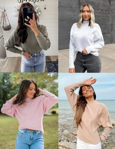 Vista 7 de ZESICA Women's 2023 Fall Turtleneck Batwing Long Sleeve Ribbed Knit Casual Soft Pullover Sweater Jumper Top