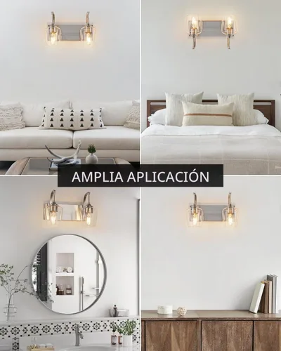 Vista 7 de foucasal - Lámpara de tocador de 2 luces de níquel cepillado sobre espejo