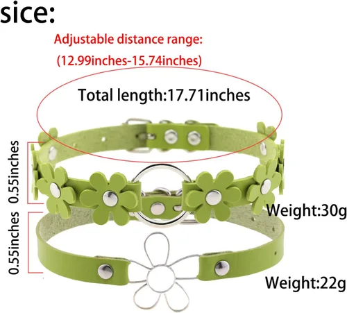 Vista 2 de Gargantilla gótica de PU para mujer, 2 piezas, anillo redondo, diseño de flores, collar de cuero para mujer