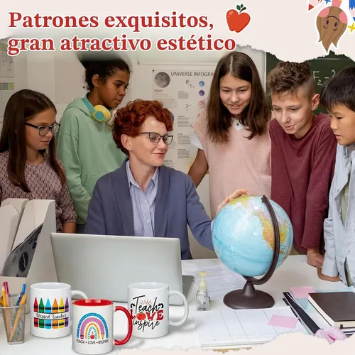 Vista 5 de Maxdot 8 tazas de café de cerámica para profesores, mango de 12 onzas