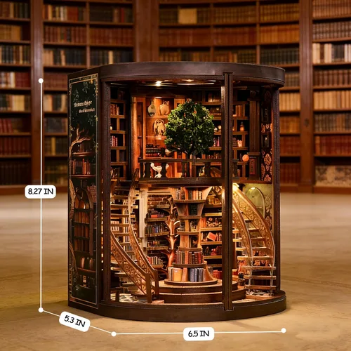 Vista 2 de RHZN - Kit de rincón de libros, rompecabezas de madera 3D para adultos, kit de casa en miniatura Biblioteca