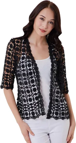 Vista 5 de Belle Poque Chaqueta de encaje con hombros y media manga festoneada para mujer