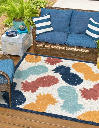Vista 13 de Unique Loom Belize Outdoor Collection - Alfombra rectangular de 2 x 3 pies 1 pulgada, color negro y rojo óxido
