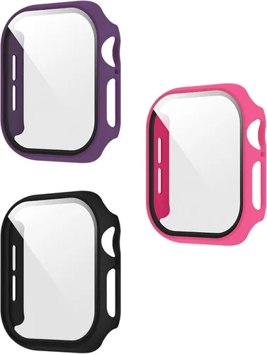 Vista 12 de Paquete de 3 fundas con protector de pantalla para Apple Watch de Negro + rosa intenso + morado oscuro