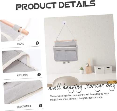 Vista 5 de Cabilock Bolsa de almacenamiento colgante Gancho para colgar en la puerta, organizador de dormitorio, bolsa para colgar en la pared gris para oficina