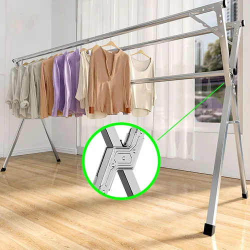 Vista 4 de Estante retráctil de secado de ropa para lavandería, perchero de acero inoxidable para lavandería (60 pulgadas)