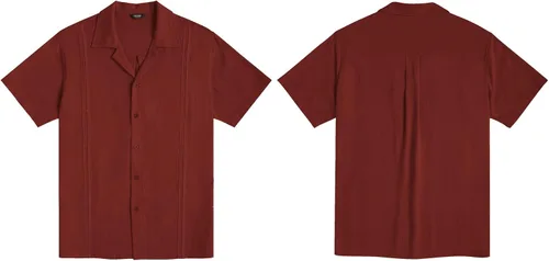 Vista 4 de COOFANDY Camisa de guayabera cubana de lino de manga corta con botones para hombre