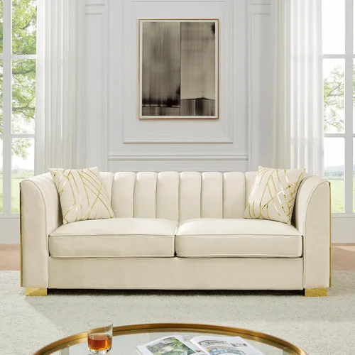 Vista 7 de Sofá Chesterfield de terciopelo moderno de mediados de siglo de 81 pulgadas, sofá victoriano de 3 plazas, muebles de lujo con detalles de acero