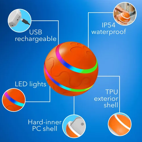 Vista 5 de CSD Juguete automático de pelota para perros, recargable por USB, modo dual, exterior suave e interior de PC, para razas pequeñas